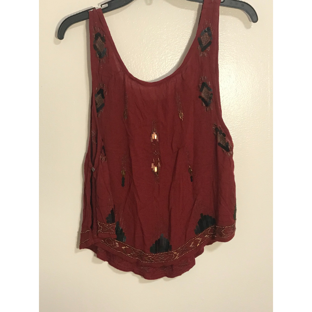Free People Sz S Maroon Flutter Tank Aztec Sequin Pattern Coachella Open Sides
